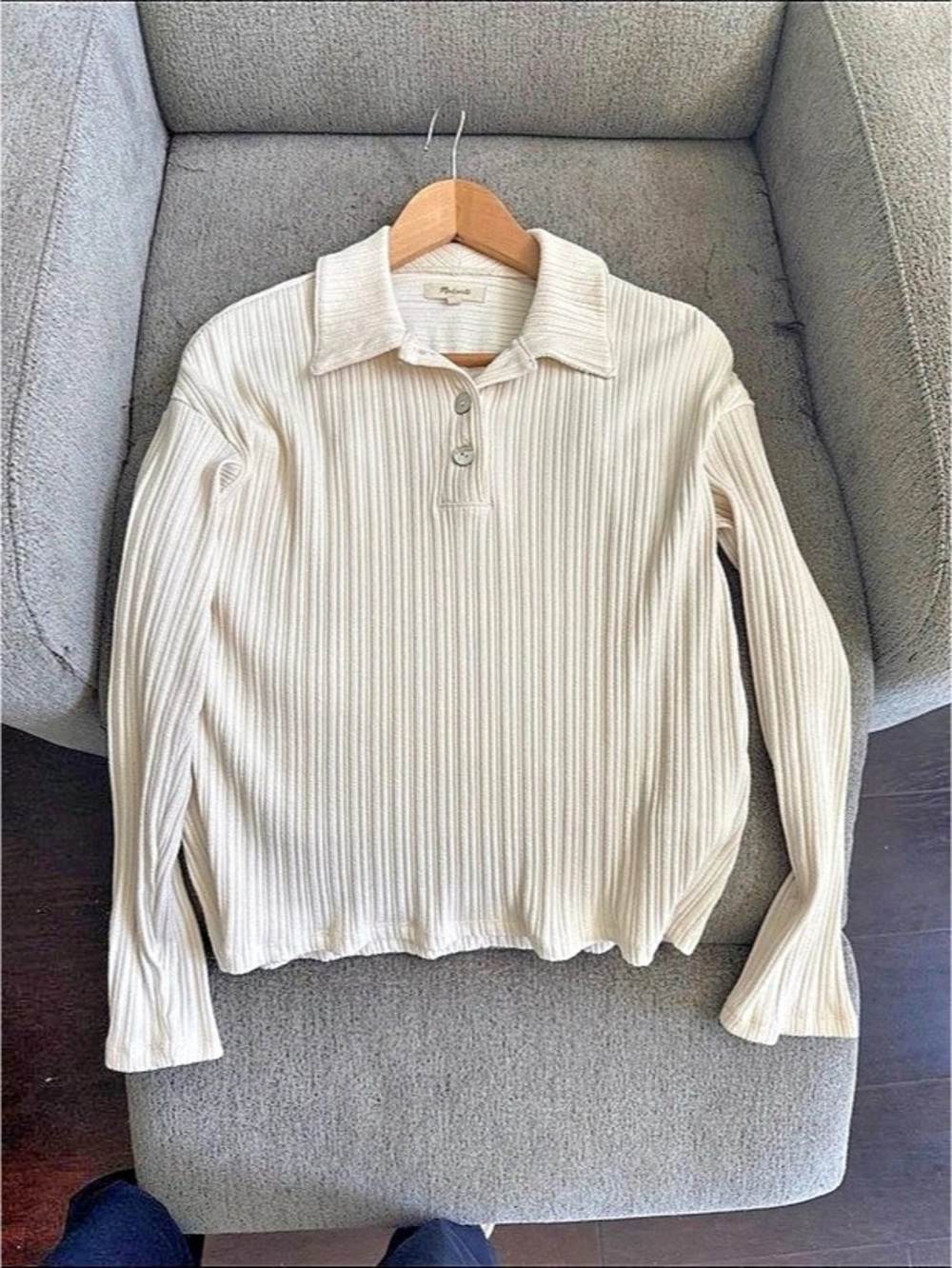 Madewell, ribbed Collared Top in White
